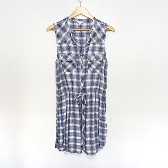 Soft Joie Noraha Draw String Dress Plaid Sz M Blue White - Picture 2 of 11